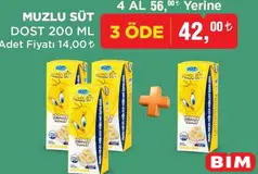 DOST MUZLU SÜT 200 ML 4 AL 3 ÖDE fiyat ve kampanya bilgisi